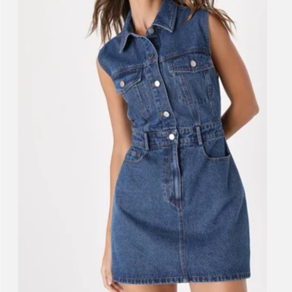 Lulu’s READY TO CHARM MEDIUM WASH DENIM MINI DRESS - Picture 1 of 3